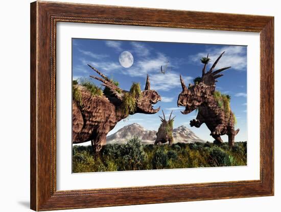 Styracosaurus Dinosaur Sculptures-null-Framed Art Print