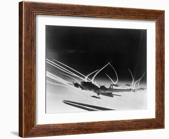 Sub-Stratospheric Vapor Trails of B-17 Flying Fortresses of the U.S. Army 8th Air Force-null-Framed Photo