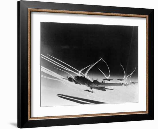 Sub-Stratospheric Vapor Trails of B-17 Flying Fortresses of the U.S. Army 8th Air Force-null-Framed Photo