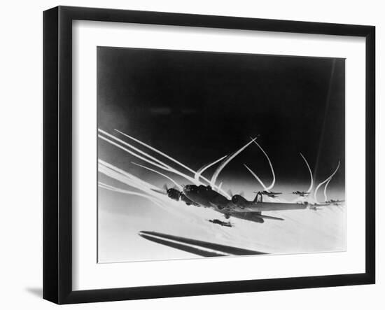 Sub-Stratospheric Vapor Trails of B-17 Flying Fortresses of the U.S. Army 8th Air Force-null-Framed Photo