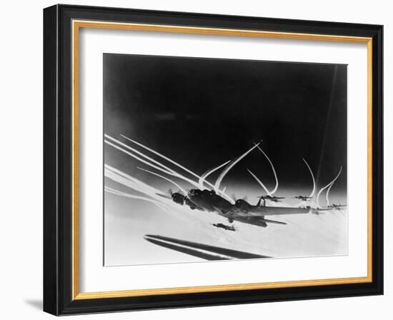 Sub-Stratospheric Vapor Trails of B-17 Flying Fortresses of the U.S. Army 8th Air Force-null-Framed Photo