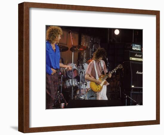 Subject: Jimmy Page and Robert Plant Formerly of Led Zeppelin Performing at Live Aid-David Mcgough-Framed Premium Photographic Print