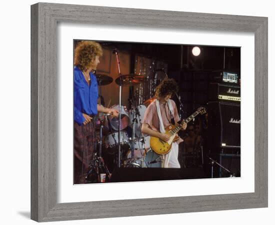 Subject: Jimmy Page and Robert Plant Formerly of Led Zeppelin Performing at Live Aid-David Mcgough-Framed Premium Photographic Print