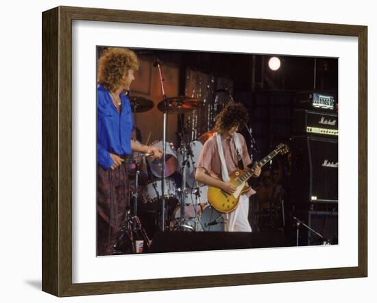 Subject: Jimmy Page and Robert Plant Formerly of Led Zeppelin Performing at Live Aid-David Mcgough-Framed Premium Photographic Print