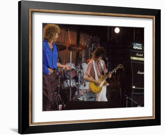 Subject: Jimmy Page and Robert Plant Formerly of Led Zeppelin Performing at Live Aid-David Mcgough-Framed Premium Photographic Print