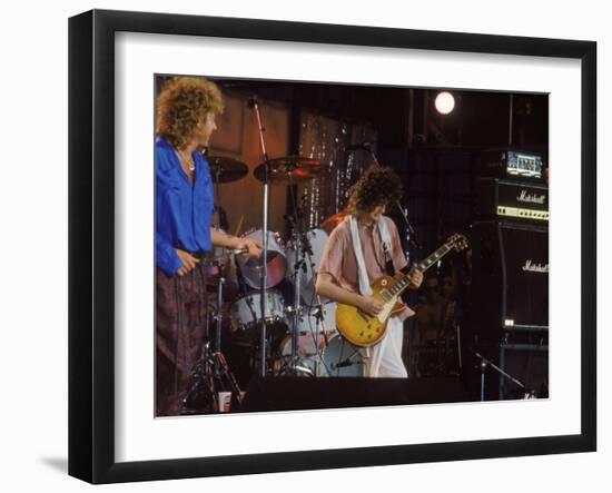 Subject: Jimmy Page and Robert Plant Formerly of Led Zeppelin Performing at Live Aid-David Mcgough-Framed Premium Photographic Print