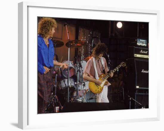 Subject: Jimmy Page and Robert Plant Formerly of Led Zeppelin Performing at Live Aid-David Mcgough-Framed Premium Photographic Print