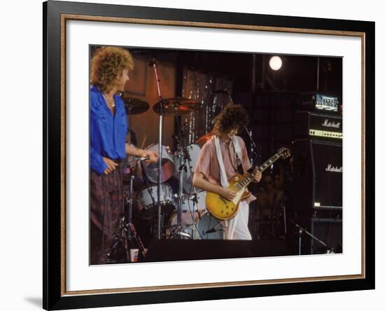 Subject: Jimmy Page and Robert Plant Formerly of Led Zeppelin Performing at Live Aid-David Mcgough-Framed Premium Photographic Print