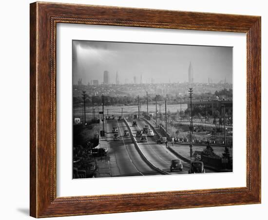 Subject: New York City Skyline Seen from Highway-Andreas Feininger-Framed Photographic Print