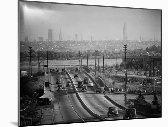 Subject: New York City Skyline Seen from Highway-Andreas Feininger-Mounted Photographic Print