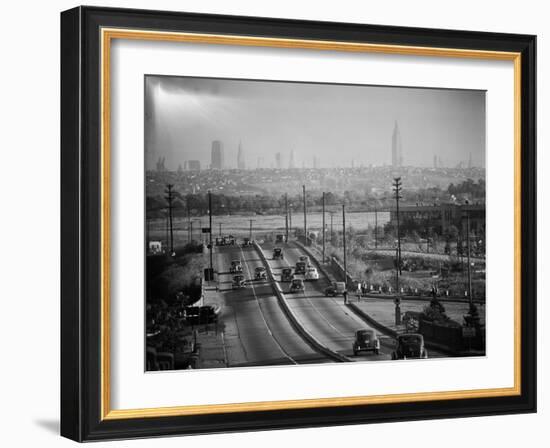 Subject: New York City Skyline Seen from Highway-Andreas Feininger-Framed Photographic Print