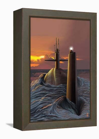 Submarine and Sunset-Lantern Press-Framed Stretched Canvas