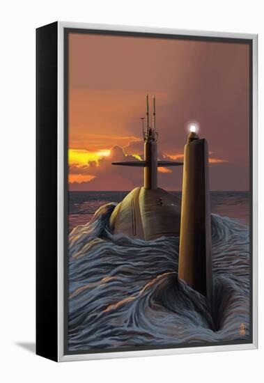 Submarine and Sunset-Lantern Press-Framed Stretched Canvas
