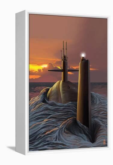 Submarine and Sunset-Lantern Press-Framed Stretched Canvas