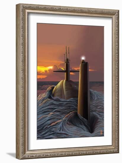 Submarine and Sunset-Lantern Press-Framed Art Print