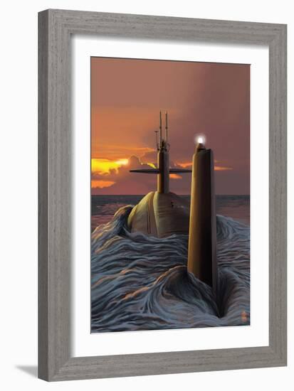 Submarine and Sunset-Lantern Press-Framed Art Print