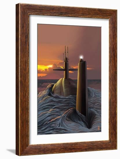 Submarine and Sunset-Lantern Press-Framed Art Print