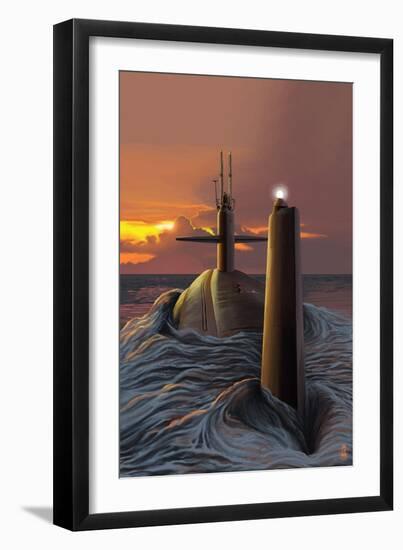 Submarine and Sunset-Lantern Press-Framed Art Print