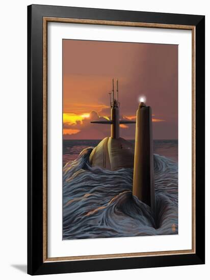 Submarine and Sunset-Lantern Press-Framed Art Print