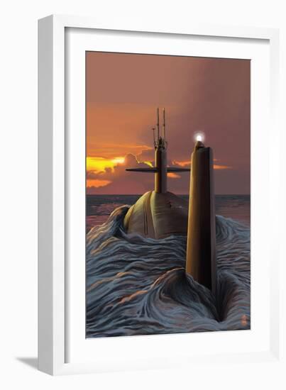 Submarine and Sunset-Lantern Press-Framed Art Print