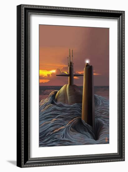 Submarine and Sunset-Lantern Press-Framed Art Print