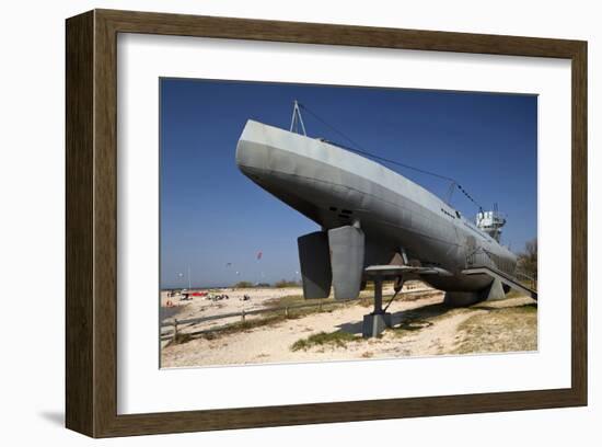 Submarine U995 in front of the Marine Memorial, Baltic Spa Town of Laboe, Germany-null-Framed Art Print