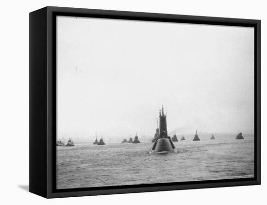 Submarine USS Nautilus in NY Harbor with Escorting Tugboats, After Voyage Beneath Polar Icecap-Carl Mydans-Framed Premier Image Canvas