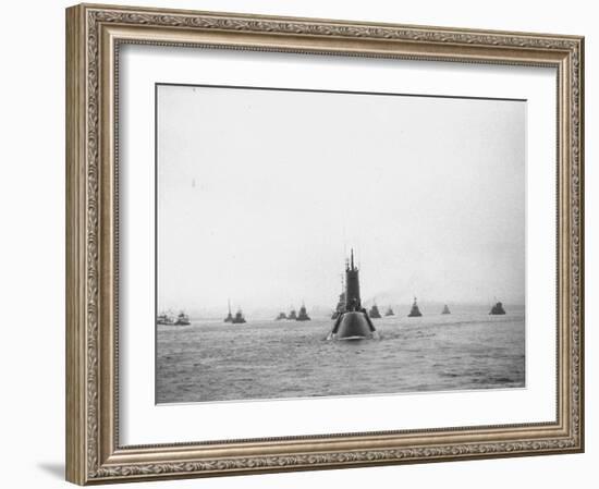 Submarine USS Nautilus in NY Harbor with Escorting Tugboats, After Voyage Beneath Polar Icecap-Carl Mydans-Framed Photographic Print