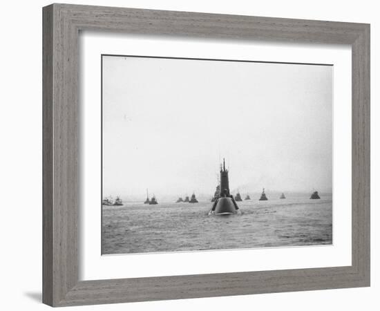 Submarine USS Nautilus in NY Harbor with Escorting Tugboats, After Voyage Beneath Polar Icecap-Carl Mydans-Framed Photographic Print