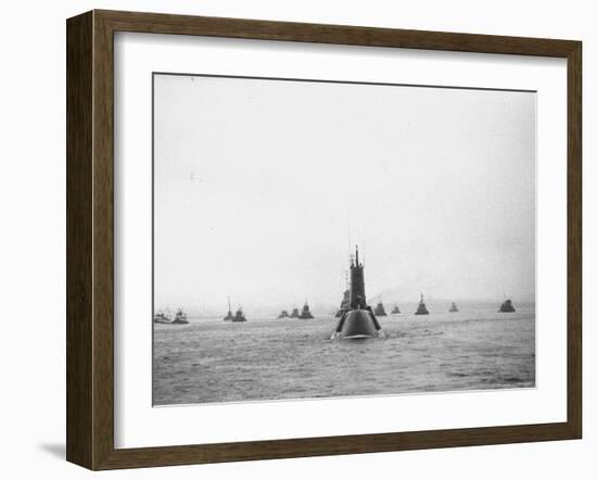 Submarine USS Nautilus in NY Harbor with Escorting Tugboats, After Voyage Beneath Polar Icecap-Carl Mydans-Framed Photographic Print