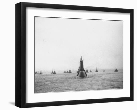 Submarine USS Nautilus in NY Harbor with Escorting Tugboats, After Voyage Beneath Polar Icecap-Carl Mydans-Framed Photographic Print