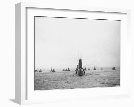 Submarine USS Nautilus in NY Harbor with Escorting Tugboats, After Voyage Beneath Polar Icecap-Carl Mydans-Framed Photographic Print