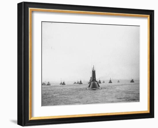 Submarine USS Nautilus in NY Harbor with Escorting Tugboats, After Voyage Beneath Polar Icecap-Carl Mydans-Framed Photographic Print