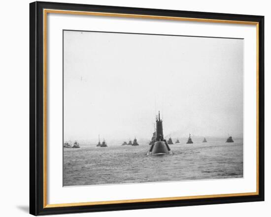 Submarine USS Nautilus in NY Harbor with Escorting Tugboats, After Voyage Beneath Polar Icecap-Carl Mydans-Framed Photographic Print