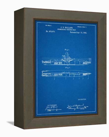 Submarine Vessel Patent-null-Framed Stretched Canvas