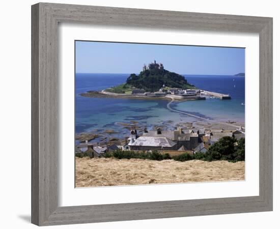 Submerged Causeway at High Tide, Seen Over Rooftops of Marazion, St. Michael's Mount, England-Tony Waltham-Framed Photographic Print