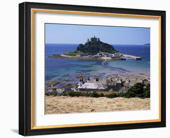 Submerged Causeway at High Tide, Seen Over Rooftops of Marazion, St. Michael's Mount, England-Tony Waltham-Framed Photographic Print