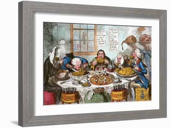 Substitutes for Bread, or Right Honourables Saving the Loaves and Dividing the Fishes, Published…-James Gillray-Framed Giclee Print