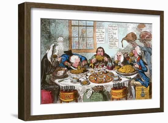 Substitutes for Bread, or Right Honourables Saving the Loaves and Dividing the Fishes, Published…-James Gillray-Framed Giclee Print