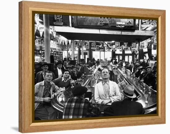 Subway Series: Rapt Audience in Bar Watching World Series Game from New York on TV-Francis Miller-Framed Premier Image Canvas