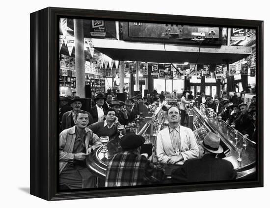 Subway Series: Rapt Audience in Bar Watching World Series Game from New York on TV-Francis Miller-Framed Premier Image Canvas