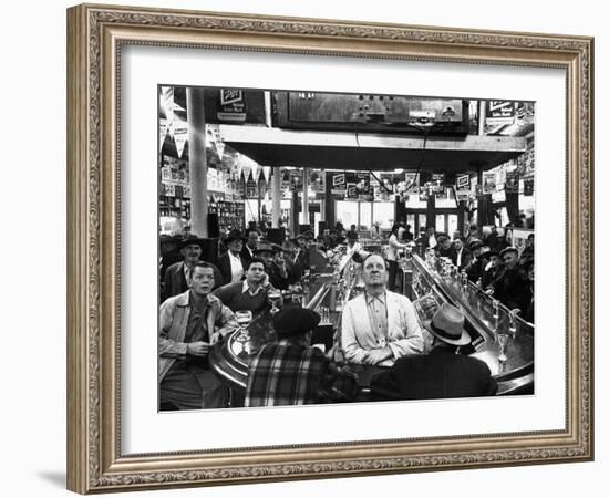 Subway Series: Rapt Audience in Bar Watching World Series Game from New York on TV-Francis Miller-Framed Photographic Print