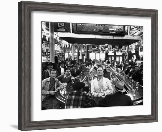 Subway Series: Rapt Audience in Bar Watching World Series Game from New York on TV-Francis Miller-Framed Photographic Print