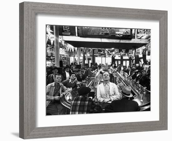 Subway Series: Rapt Audience in Bar Watching World Series Game from New York on TV-Francis Miller-Framed Photographic Print