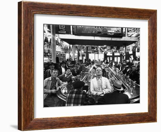 Subway Series: Rapt Audience in Bar Watching World Series Game from New York on TV-Francis Miller-Framed Photographic Print