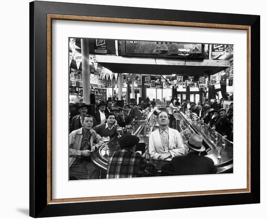 Subway Series: Rapt Audience in Bar Watching World Series Game from New York on TV-Francis Miller-Framed Photographic Print