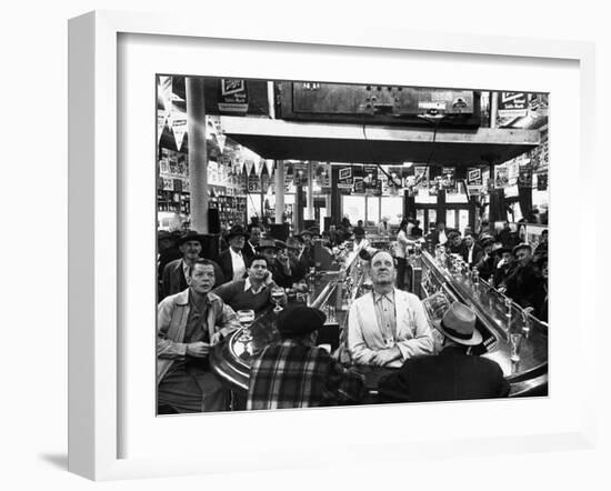 Subway Series: Rapt Audience in Bar Watching World Series Game from New York on TV-Francis Miller-Framed Photographic Print