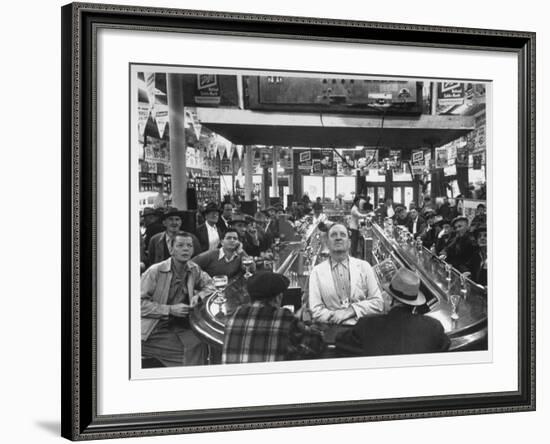 Subway Series: Rapt Audience in Bar Watching World Series Game from New York on TV-Francis Miller-Framed Premium Photographic Print