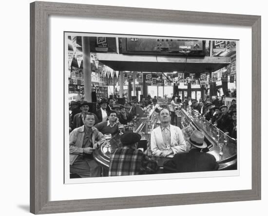 Subway Series: Rapt Audience in Bar Watching World Series Game from New York on TV-Francis Miller-Framed Premium Photographic Print