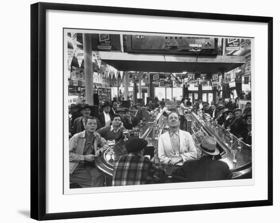 Subway Series: Rapt Audience in Bar Watching World Series Game from New York on TV-Francis Miller-Framed Premium Photographic Print